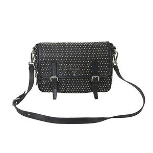 Prada Messenger Bag Shoulder Studded Calf Leather Black